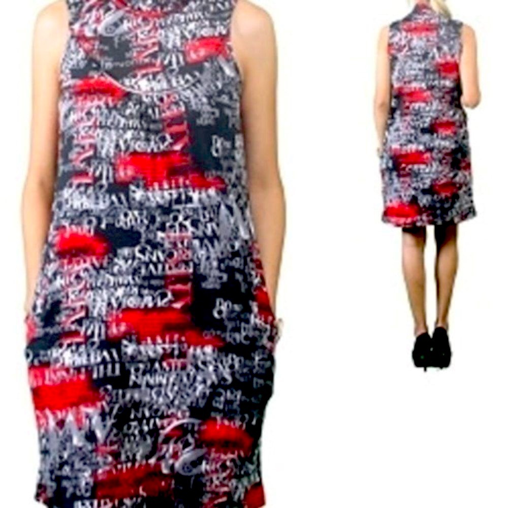 AZIZA Womens Small Multi-Damask Cowl Neck Sleeveless Pockets Dinner Dress - Picture 3 of 4